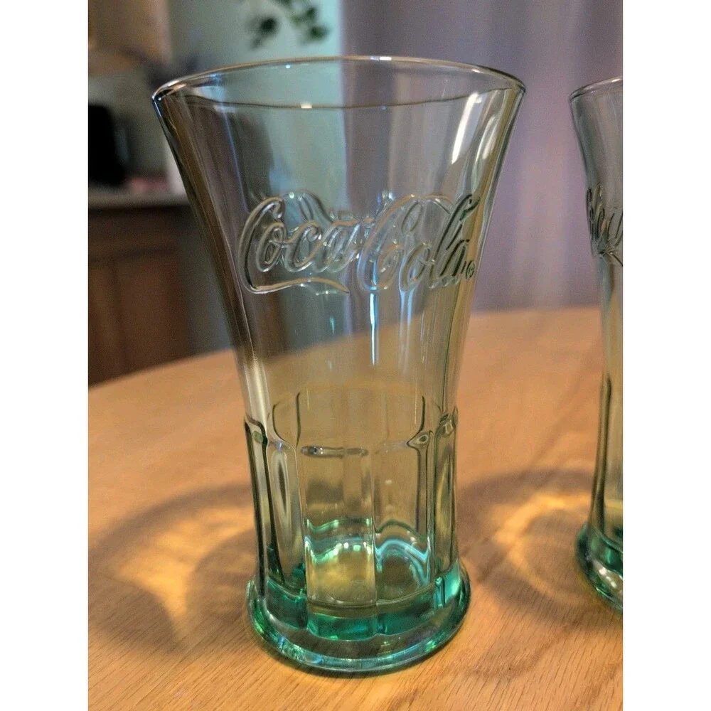 Vintage Libbey Coca Cola Glasses Green Flared Heavy 16oz Tumblers Set of 6